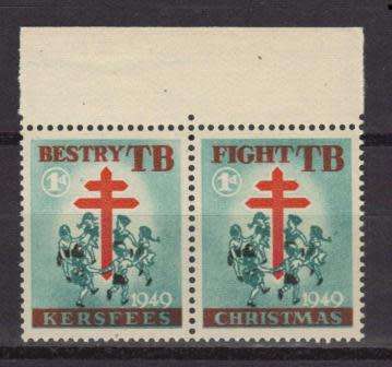 UNION SA 1949 MNH MARGINAL PAIR CHRISTMAS LABELS