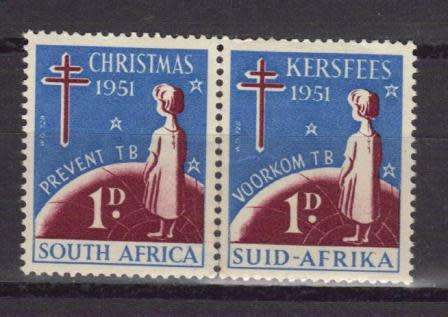 UNION SA 1951 MNH PAIR CHRISTMAS LABELS WITH VALUE
