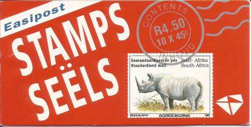 RSA 1993 RHINO BOOKLET WITH MNH LATIN COATED STAMPS FULLY PERFED FLAP 93/3 STATION 1 BY PRINTPAK