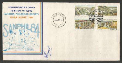 RSA 1984 BRIDGES SANDTON PHILATELIC PRIVATE FDC SIGNED BY STAMP ARTIST D BAGNALL