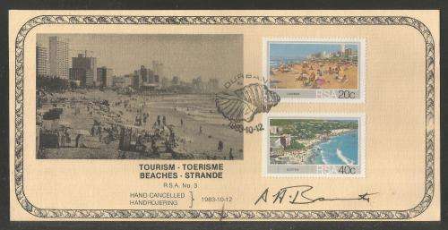 RSA 1983 BEACHES TOURISM PRIVATE MAXI CARD SIGNED BY ARTIST AH BARRET #1 OF 325