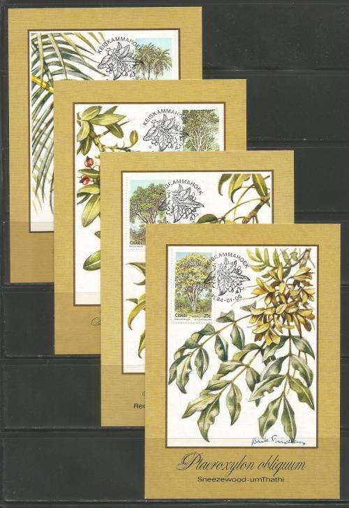 CISKEI 1984 INDIGENOUS TREES SET OF 4 MAXI CARDS OF WHICH 1 SIGNED BY ARTIST DICK FINDLAY