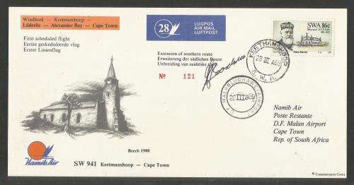 AVIATION 1989 NAMIB AIR SIGNED FLIGHT COVER #28 - KEETMANSHOOP - CAPE TOWN