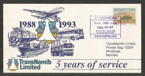 AVIATION 1993 NAMIB AIR FLIGHT COVER #51 5 YEARS SERVICE TRANSNAMIB LIMITED