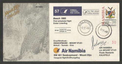 AVIATION 1995 AIR NAMIBIA SIGNED FLIGHT COVER #57 EROS - KALKFELD