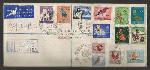 RSA 1961 1ST DEFINITIVE SET OF 13 ON PRIVATE FDC WITH OFFICIAL D/S ADDRESSED TO SWAKOPMUND