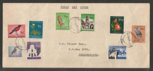 RSA 1961 1ST DEFINITIVE SHORT SET OF 9 ON PRIVATE FDC WITH JHB D/S ADDRESSED TO JHB