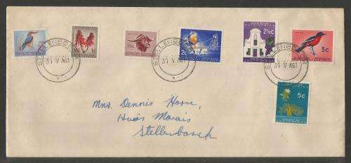 RSA 1961 1ST DEFINITIVE SHORT SET OF 7 PRIVATE FDC WITH STELLENBOSCH D/S ADDRESSED TO STELLENBOSCH