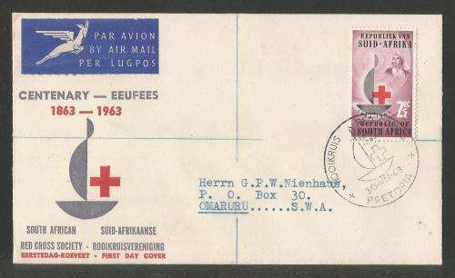 RSA 1963 RED CROSS 2&1/2c ON REG AIRMAIL FDC WITH OFFICIAL D/S ADDRESSED TO OMARURU SWA