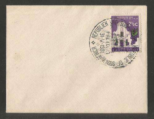 RSA 1961 1ST DEFINITIVE 2and1/2c ON PRIVATE FDC WITH OFFICIAL D/S