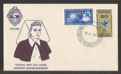 RSA 1964 50TH ANNIV SA NURSING SET OF 2 ON FDC WITH PHILATELIC BUREAU D/S UNADDRESSED
