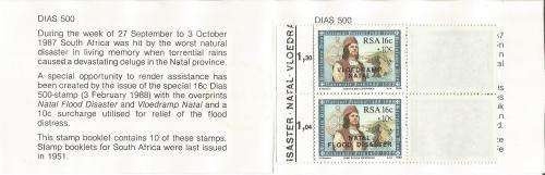 RSA 1988 Dias Natal Flood booklet attached left 1,04/1,30 with front D/S 1/3/88