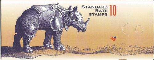 RSA 1998 ARMOURED RHINO BOOKLET DIE I ENGLISH HARRISON NORMAL PERFS ATTACHED RIGHT MARGIN INV