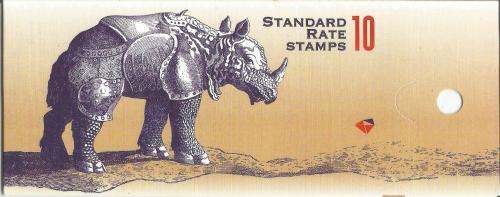 RSA 1998 ARMOURED RHINO BOOKLET DIE II ENGLISH COATED NORMAL PERFS ATTACHED RIGHT MARGIN INVERTED