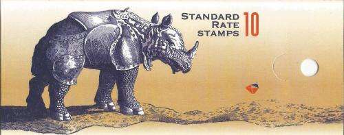 RSA 1998 ARMOURED RHINO BOOKLET DIE II ENGLISH COATED NORMAL PERFS ATTACHED RIGHT MARGIN INV