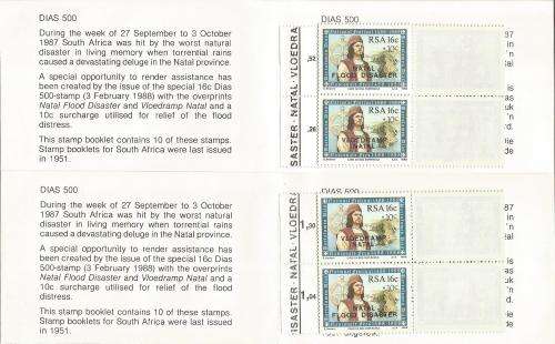 RSA 1988 DIAS NATAL FLOOD BOOKLETS WITH BOTH MARGIN TYPES 26/52 AND 104/130