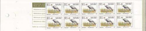 RSA 1997 RHINO BOOKLET WITH MNH WATTLED CRANE STAMPS ATTACHED RIGHT MARGIN