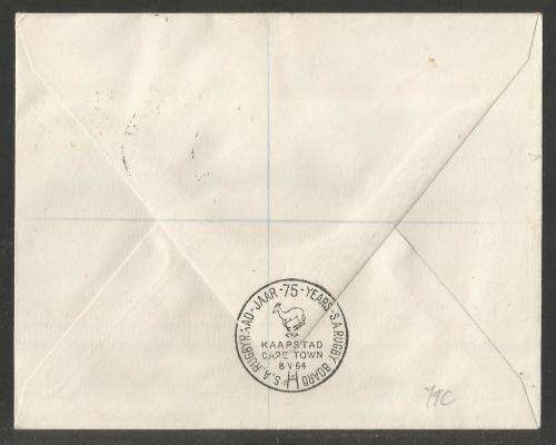 RSA 1964 75TH ANNIV SA RUGBY BOARD SET ON REG ILLUSTRATED PRIVATE FDC WITH OFFICIAL CT D/S