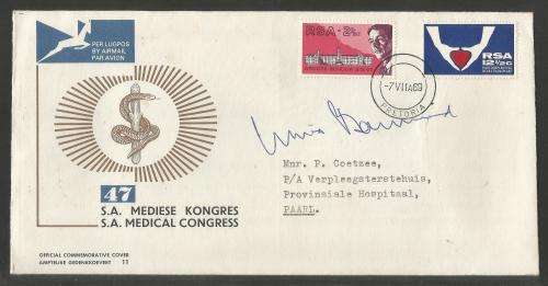 RSA 1969 MEDICAL CONGRESS OFFICIAL FDC 11 SIGNED BY DR CHRIS BARNARD