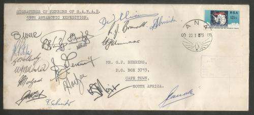 ANTARCTIC COM COVER 1973 SANAE EXPEDITION SIGNED BY MEMBERS OF THE 13TH ANTARCTIC EXPEDITION
