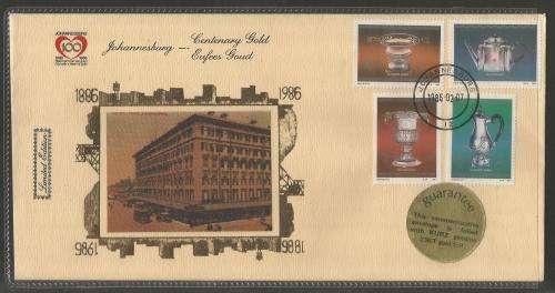 RSA 1986 PHILEX JHB100 SILK COM COVER WITH GOLD FOIL - CARLTON HOTEL WITH CAPE SILVER STAMPS