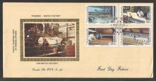 TRANSKEI 1985 MATCH FACTORY LIMITED EDITION SILK FDC 4/85 WITH VARIETY - STAMPS IN DIFFERENT ORDER