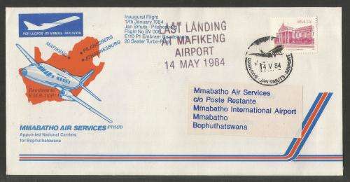 AVIATION 1984 MMABATHO AIR SERVICES FLIGHT COVER LAST LANDING AT MAFIKENG AIRPORT