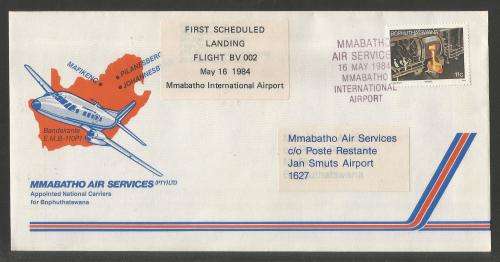 AVIATION 1984 MMABATHO AIR SERVICES FLIGHT COVER FIRST LANDING AT MMABATHO INT AIRPORT