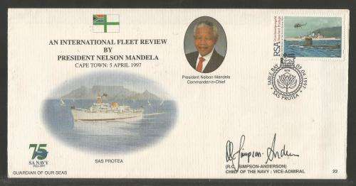 SA NAVY COM COVER #22 SIGNED - INTERNATIONAL FLEET REVIEW BY PRESIDENT NELSON MANDELA 1997