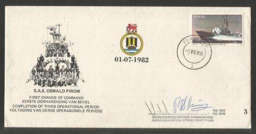 SA NAVY COM COVER #3 - SAS OSWALD PIROW 1ST CHANGE OF COMMAND SIGNED BOTH OC