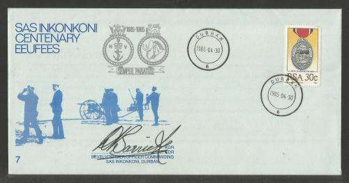 SA NAVY COM COVER #7 - CENTENARY SAS INKONKONI COUNTER 6 D/S SIGNED OC ON BLUE TEXT