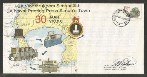 SA NAVY COM COVER # 17 - 30 YEARS SA NAVAL PRINTING PRESS SIGNED WARRANT OFFICER IN CHARGE