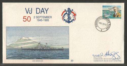 SA NAVY COM COVER # 20 - 50 YEARS SINCE V-J DAY SIGNED COMMODORE SA NAVY