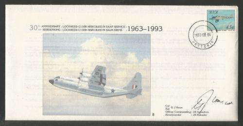 SA AIR FORCE (SAAF) SIGNED FLIGHT COVER #AF8 - 1993 30TH ANNIV LOCKHEED C130B HERCULES