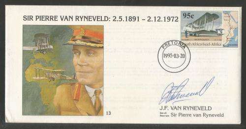 SA AIR FORCE (SAAF) FLIGHT COVER #AF13 - 1995 SIR PIERRE VAN RYNEVELD SIGNED BY HIS SON