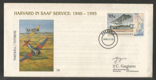SA AIR FORCE (SAAF) FLIGHT COVER #AF14 - 1995 55 YEARS HARVARD IN SAAF SERVICE SIGNED OC CFS