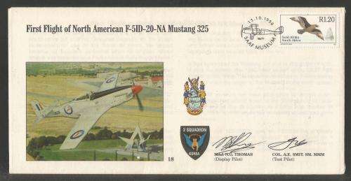 SA AIR FORCE (SAAF) FLIGHT COVER # AF18 - 1998 1ST FLIGHT MUSTANG SIGNED DISPLAY AND TEST PILOTS