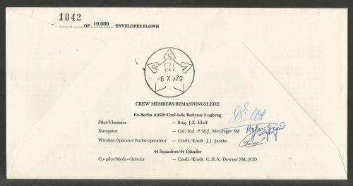 SA AIR FORCE (SAAF) FLIGHT COVER # 4 - 1979 30TH ANNIV BERLIN AIRLIFT SIGNED BY 3 (1 IN BLACK PEN)