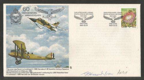 SA AIR FORCE (SAAF) FLIGHT COVER # 5 - 1980 60TH ANNIV SAAF SIGNED BY ARTIST G VAN RHYN