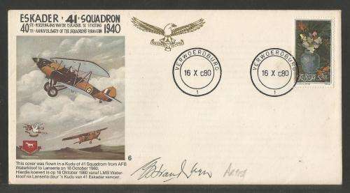 SA AIR FORCE (SAAF) FLIGHT COVER # 6 - 1980 40TH ANNIV 41 SQN SIGNED BY ARTIST G VAN RHYN