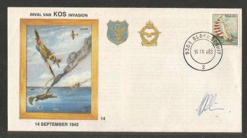 SA AIR FORCE (SAAF) FLIGHT COVER # 14 - 1983 40TH ANNIV KOS INVASION SIGNED BY 1 (NOT KIRBY)
