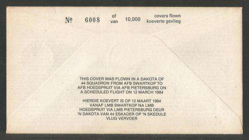 SA AIR FORCE (SAAF) FLIGHT COVER # 15 - 1984 40TH 44 SQN SIGNED BY ARTIST G VAN RHYN