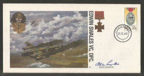SA AIR FORCE (SAAF) FLIGHT COVER # 19 - 1985 EDWIN SWALES VC DFC SIGNED QGM SMYTHE VC IN BLUE PEN
