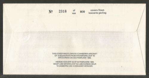 SA AIR FORCE (SAAF) FLIGHT COVER # 19 - 1985 EDWIN SWALES VC DFC SIGNED QGM SMYTHE VC IN BLUE PEN