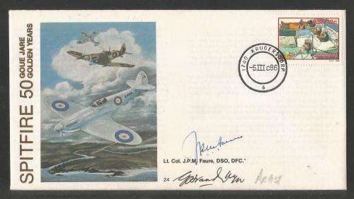 SA AIR FORCE (SAAF) FLIGHT COVER # 24 - 1986 50 GOLDEN YEARS SPITFIRE SIGNED BY 2