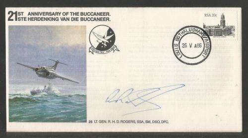 SA AIR FORCE (SAAF) FLIGHT COVER # 25 - 1986 21ST ANNIV BUCCANEER SIGNED LT GEN RHD ROGERS IN BLUE