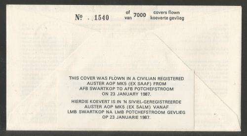 SA AIR FORCE (SAAF) FLIGHT COVER # 28 - 1987 42ND ANNIV 42 SQN SIGNED BY 2 BOTH IN BLUE PEN