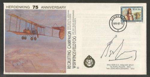SA AIR FORCE (SAAF) FLIGHT COVER # 32 - 1988 75TH ANNIV RECRUITING CAMPAIGN SIGNED GEN KR VD SPUY