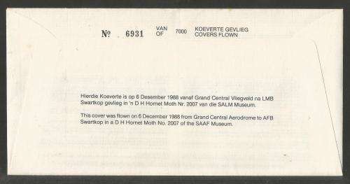 SA AIR FORCE (SAAF) FLIGHT COVER #34 - 1988 50TH ANNIV SA WOMENS AVIATION ASSOC SIGNED ARTIST