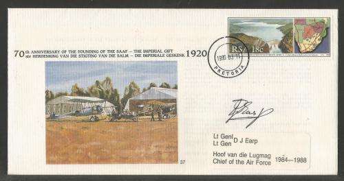 SA AIR FORCE (SAAF) FLIGHT COVER # 37 - 1990 70TH ANNIV FOUNDING OF SAAF SIGNED CHIEF LT GEN EARP